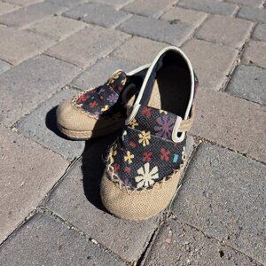 Sz EU 38 Floral Print Burlap Boho Mary Jane Shoes